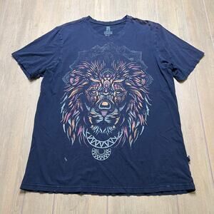 Y2K Orva Lion Graphic T Shirt XL Faded Black Boho Tribal Art Tee Retro Vintage